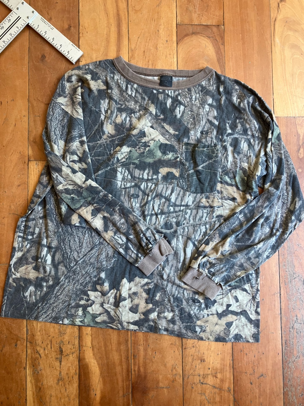 Vintage made in USA Men's Camouflage Long-Sleeve Pocket Shirt - Brown/Green